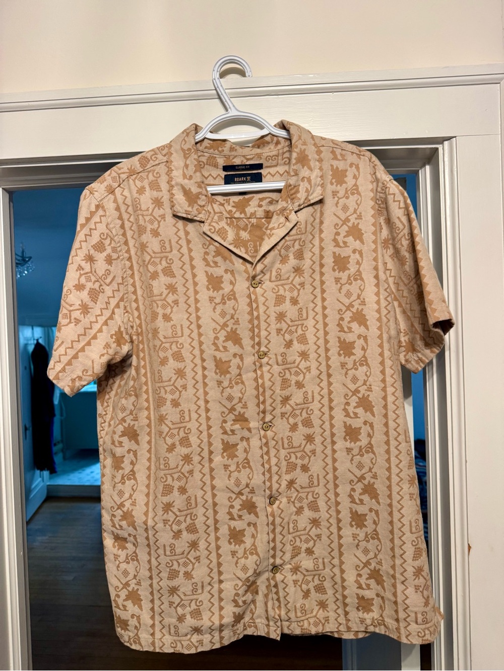 Roark Gonzo L Beige Patterned Short-Sleeve Camp Shirt